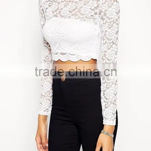 Hot Sale Cropped Top With Long Sleeves In All Over Lace thumbnail-4