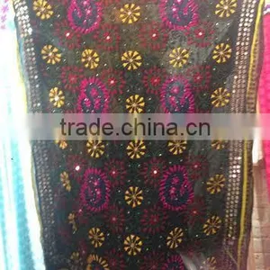 Black Hand Embroidered PHULKARI GEORGETTE DUPATTA SHAWL Stole thumbnail-1