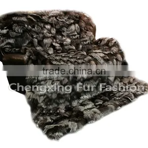 CX-D-116 Wholesale Luxury Real Silver Fox Fur Throw And Fur Blanket thumbnail-5