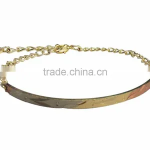 Stylish Three Tone Plated Bangle Bracelet With Extension Link Chain thumbnail-1