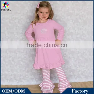Cotton Children Frocks Designs Kids Clothes Multiple Color Capri Leggings & Tunic Ruffle Pants Sets thumbnail-1