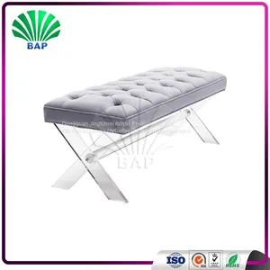 Stylish Smoke Gray Bench Lucite Furniture Legs Dressing Room Bench thumbnail-2