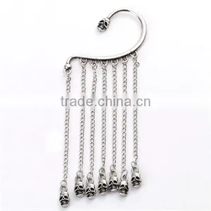 Ear Cuff Clip On Stud Wrap Earrings Antique Silver Tassel Halloween Skull 14.9cm x 3.4cm thumbnail-3