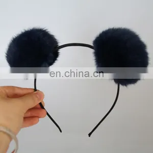 Popular Style Fur Bobble Accessory Girl Fur Hair Hoop With Rabbit Fur Ball thumbnail-2
