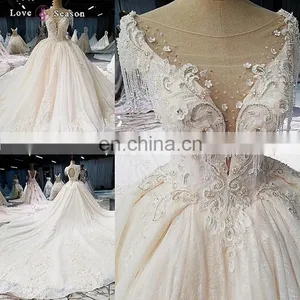 LS00380 Cap Sleeves Plus Size Elegant High Quality Lace Quinceanera Ball Gown Wedding Dress thumbnail-3