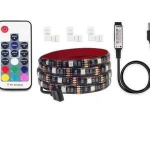 USB LED Strip 5050 RGB With Corner Connector 1M 2M Flexible Strip Light RGB PC TV Background Lighting With Adhesive Tape thumbnail-1