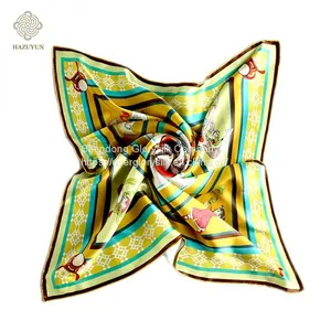 Customized Own Art Design Pure Silk Print Headwear 100% Viscose Polyester Silk Feel Scarf for Square thumbnail-2