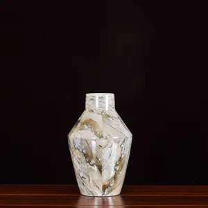 Nordic Marbling Applique White Yellow Taper Ceramic Dry Flower Vase For Living Room Decor thumbnail-3