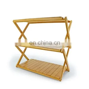 Custom Foldable 3 4 Tiers Bamboo Tiers Shoe Rack Shoe Shelf Storage Organizer Indoor Living Room thumbnail-3