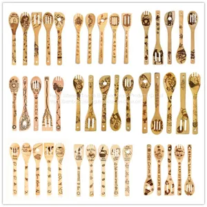 Bamboo Cooking Utensil Set Burned /Christmas Bamboo Wooden Cooking Spoon Engraved Halloween Kitchen Tools Wholesale thumbnail-1