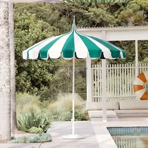 OEM Customized 8FT Tilting Beach Umbrellas Wholesale Outdoor Patio Umbrella Striped Polyester UV Protection Sand Anchor thumbnail-2