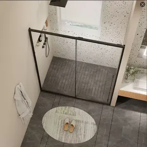 Black Frame Sliding Shower Door With 8mm Clear Tempered Glass, Modern Bathroom Shower Screen With Matte Black Aluminum Profile thumbnail-2
