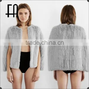 Factory Direct Wholesale Price Open Front Rabbit Knitted Fur Cape thumbnail-1