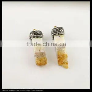 LFD-0085P ~ Wholesale Natural Topaz Quartz Druzy Drusy Pendant Pave Crystal Rhinestone Cap Charm Pendants Necklace Jewelry thumbnail-5