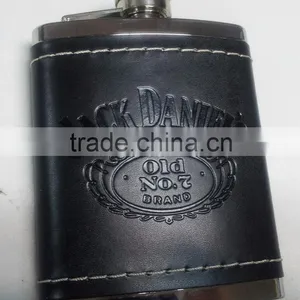 Promotional Portable PU Customized Logo Embossed Hip Flask 6oz thumbnail-5