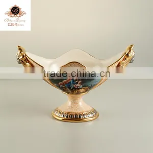 European Decorative Decal Beige Hand Painting Home Decoration Big Marble Green Ceramic Flower Vase,porcelain Vase thumbnail-3