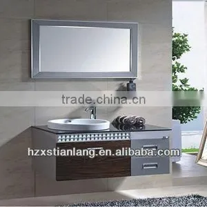 High Quality #304 Stainless Steel Vanity for Bathroom With Glass Top thumbnail-1