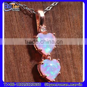 Custom Lab Created Double Heart 925 Sterling Silver Red Fire Opal Pendant Wholesale thumbnail-3