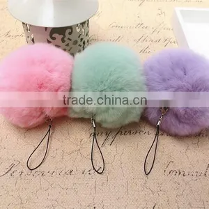 Real Fur Ball Key Chain / Fur Ball Keychain / Rex Rabbit Fur Pom Poms thumbnail-1