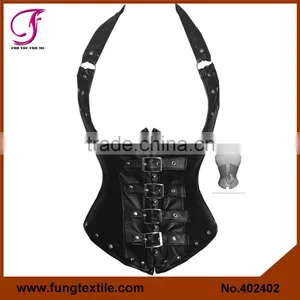 402602 Sexy Woman Black Leather Halt Steampunk Corset thumbnail-1