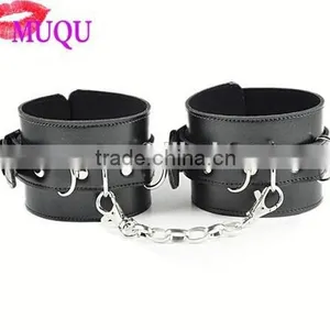 Wandafull Black Soft Handcuffs Restraints Sex Toys Flirt Tools Leather Handcuffs thumbnail-1