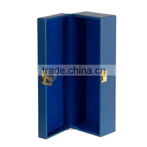 Chinese Factories Wholesale Custom Luxury Single Bottled Wine Box, Leather Blue Fashion Beautiful Gift Box thumbnail-3