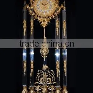 French-Empire-Style Gold Gilt Ormolu Ornate Floor Pendulum Clock, Decorative Grandfather Floor Bronze Dore Clock thumbnail-4