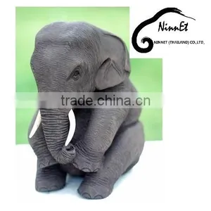 Wood Carved Elephant From Thailand thumbnail-1