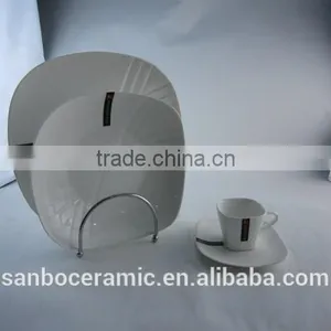 Fine Porcelain Dinner Set, White Porcelain 12 PCS Dinner Set With Square Plate, Soup Plate and Coffee Cup thumbnail-1