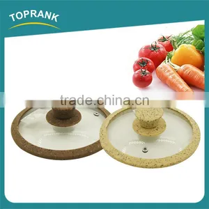 Kitchen Cooking Marble Printed Silicone Edge Tempered Glass Frying Pan Lid thumbnail-1