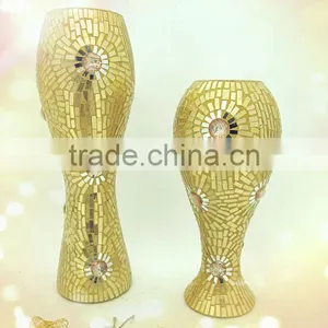 Wedding Decor Fashionable Design Beaded Mosaic Shapes Glass Gold Vases thumbnail-4
