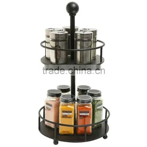 Modern 2 Tier Round Black Metal Kitchen Spice Rack thumbnail-1