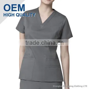 ZX OEM ODM Scrubs Wholesalemedical Scrubs ChinaGrey Nurse Scrub Suit With Tagless Neck thumbnail-1