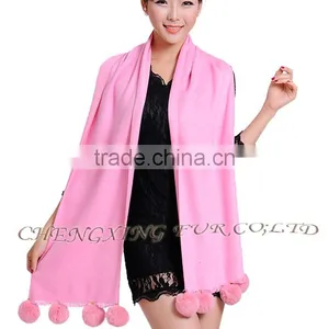 CX-B-P-42D Women Winter Genuine Mongolian Sheep Rabbit Fur Trim Pashmina Shawls With Fur thumbnail-3