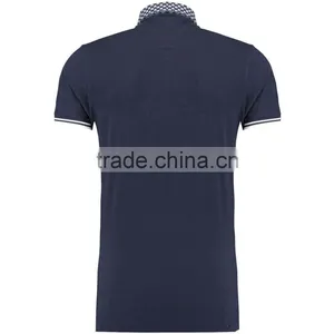 MGOO Fashion Style Offical Navy Blue Golf Polo Shirts With Pockets Chest Panel Striped thumbnail-3