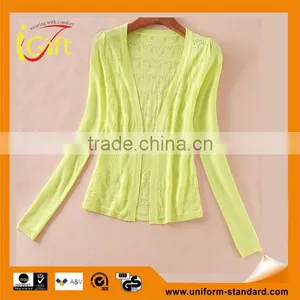 2014 Hot Sell Wholesale High Quality Cotton Hollow V-neck Long Sleeve Knitwear Cardigan thumbnail-1