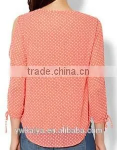 2015 Slim Fit Chiffon White Dot Half Sleeve Summer Casual Women Blouse Turkey thumbnail-2