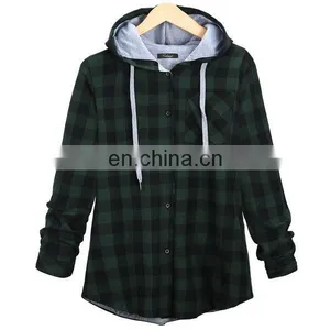 2016 Popular Plaid Hoodie Button Down Ladies Fall Plaid Tops thumbnail-5