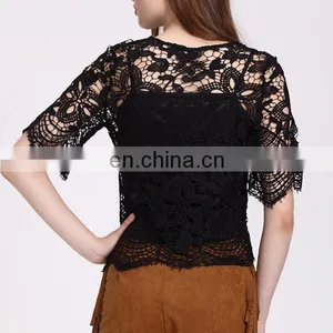 2016 Black Lace Ladies Fashion Tops And Blouses For Women thumbnail-4