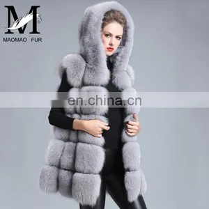 2015 New Style Whole Leather Real Fox Fur Hood Long Style Vest Girl Gilet Beautiful Women Vest thumbnail-2