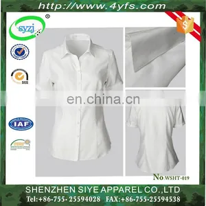 Hot Selling Short-Sleeved Simply Design Slim Fit Office Wear Ladies Blouse / Women Shirt thumbnail-1