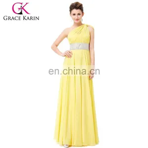Grace Karin One Shoulder Long Yellow Formal Evening Dress Chiffon Floor-length Dresses Evening CL3419 thumbnail-1