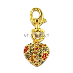 Wholesale Promotion Custom Metal Pendant 3D Gold Heart Keyring With Rhinestone thumbnail-2