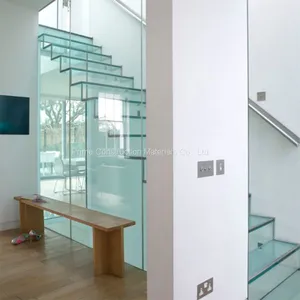 Indoor Frameless Glass Railing Steel Glass Floating Staircase Cost thumbnail-3
