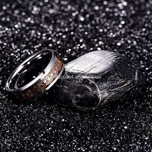 2020 New Arrival T243R NUNCAD Men's 8mm Tungsten Carbide Ring Gold Celtic Knot and Wood Inlay Wedding Band Size 7-12 thumbnail-5