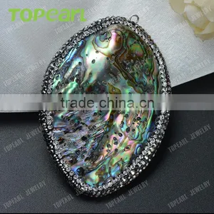 Topearl Jewelry New Design Abalone Shell Pendant Rhinestones Clay Pave Neck Pendant SPD01 thumbnail-2