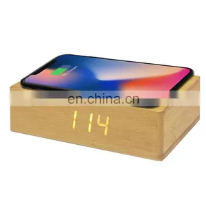 Modern Home Living Room Bedroom Natural Eco Friendly Voice Control Wooden LED Digital Alarm Clock With Recharge thumbnail-1