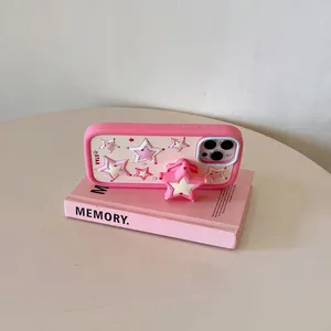 Stylish Color Pentagon Star Stand Silicone Phone Case Rear Cover Shockproof 15 14 Pro Max 13 12 11 thumbnail-1