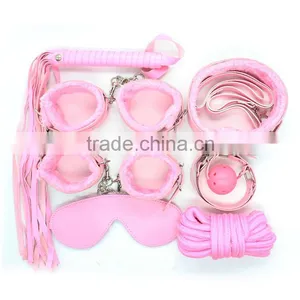 2016 Top Selling Fetish Leather Male Bondage Flirt 7 Sets in 1 Handcuffs Legcuffs Gag Eye Patch Whip Rope Collar Adult Games Toy thumbnail-3