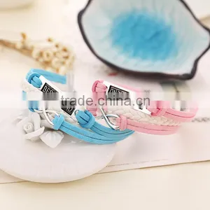 Antique Silver Best Friend Alloy Charm Multi Strand Braided Leather Cord Bracelet thumbnail-2